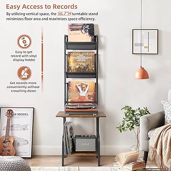 Record Player Stand with Vinyl Storage, Record Player Table